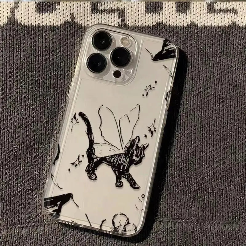 Creative Cat & Butterfly Pattern Clear Phone Case