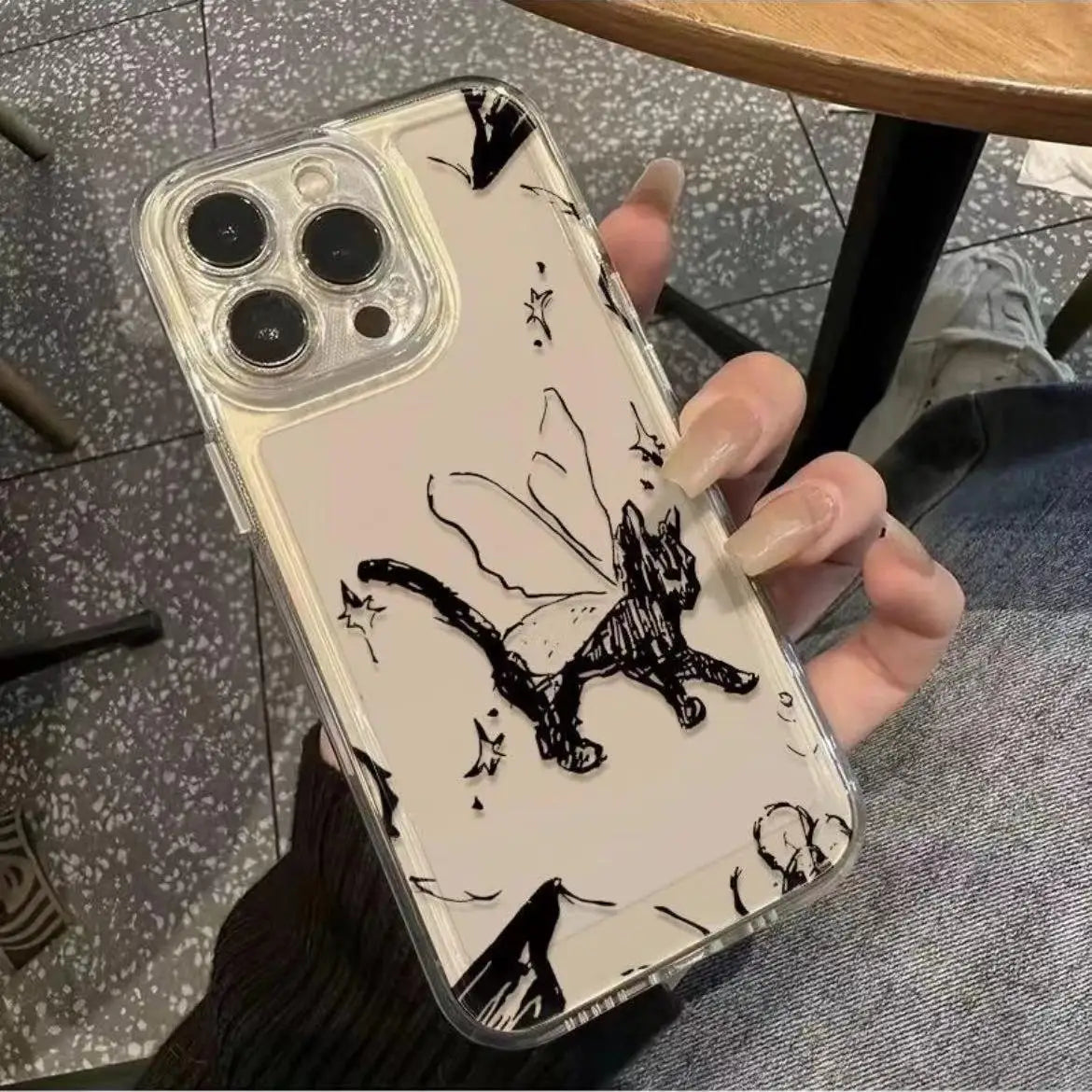 Creative Cat & Butterfly Pattern Clear Phone Case