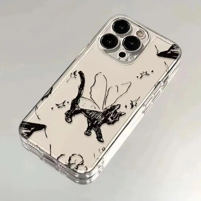 Creative Cat & Butterfly Pattern Clear Phone Case