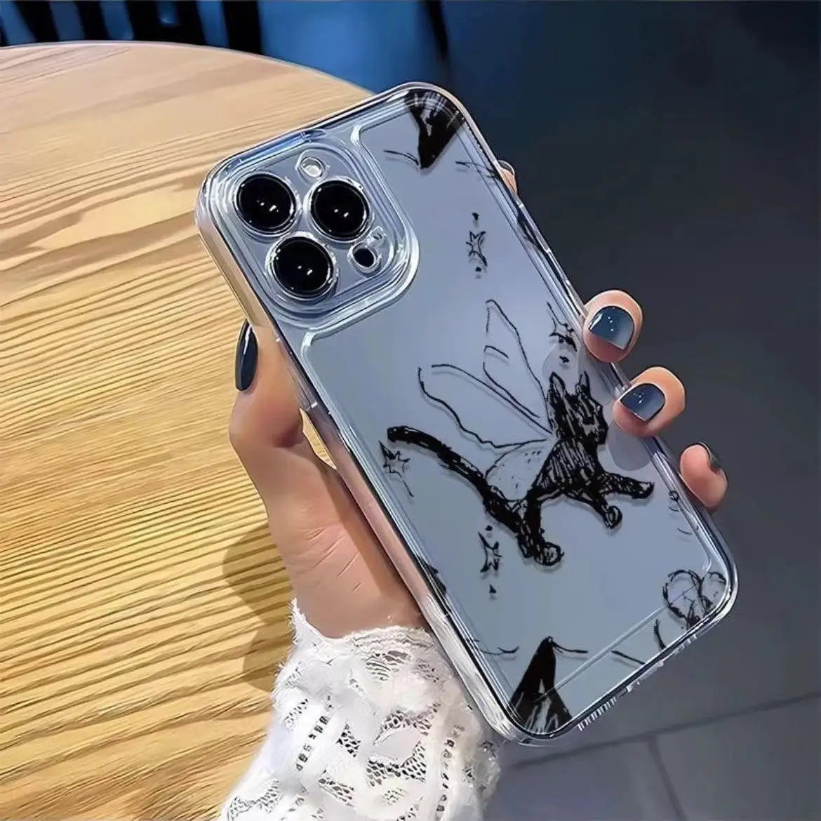 Creative Cat & Butterfly Pattern Clear Phone Case