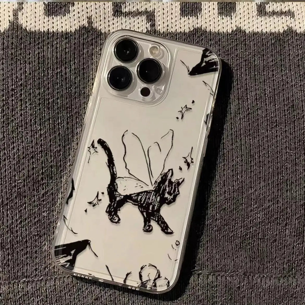 Creative Cat & Butterfly Pattern Clear Phone Case