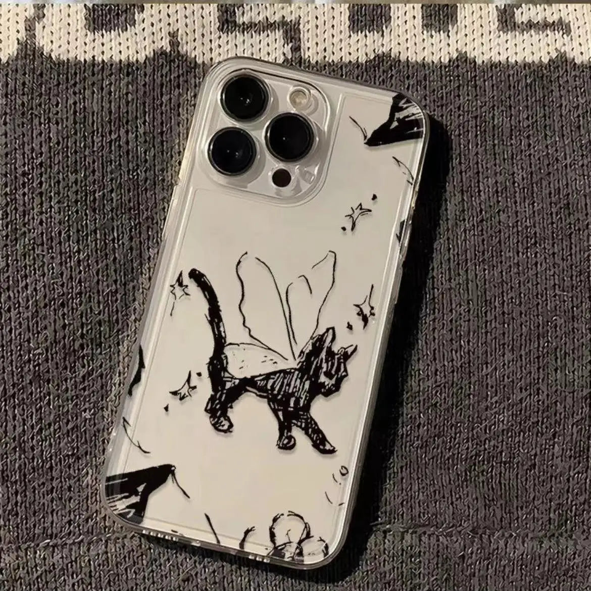 Creative Cat & Butterfly Pattern Clear Phone Case