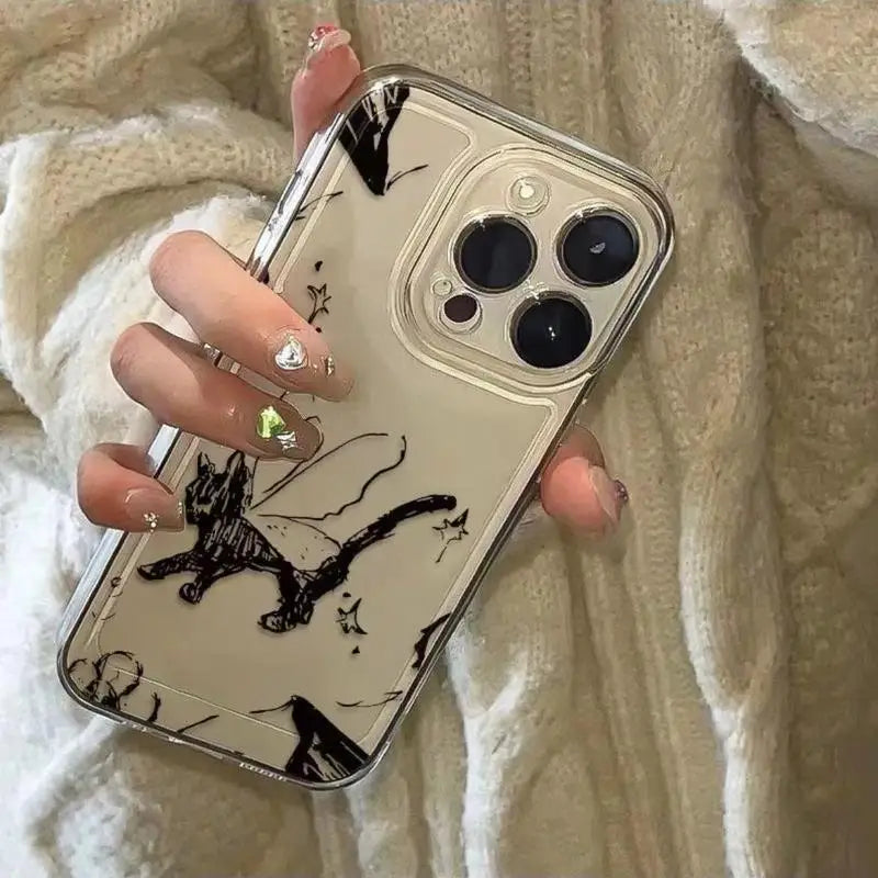 Creative Cat & Butterfly Pattern Clear Phone Case